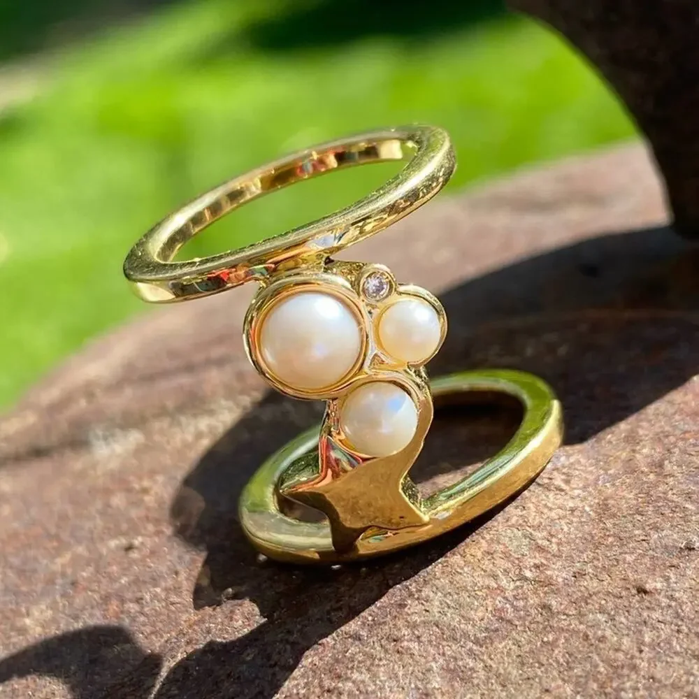 NEW Anthropologie Gold & Pearl Star Galaxies Ring
